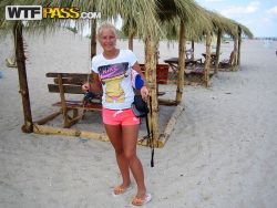 pornstar adele alluring blonde female friend having laugh on seashore 250x188