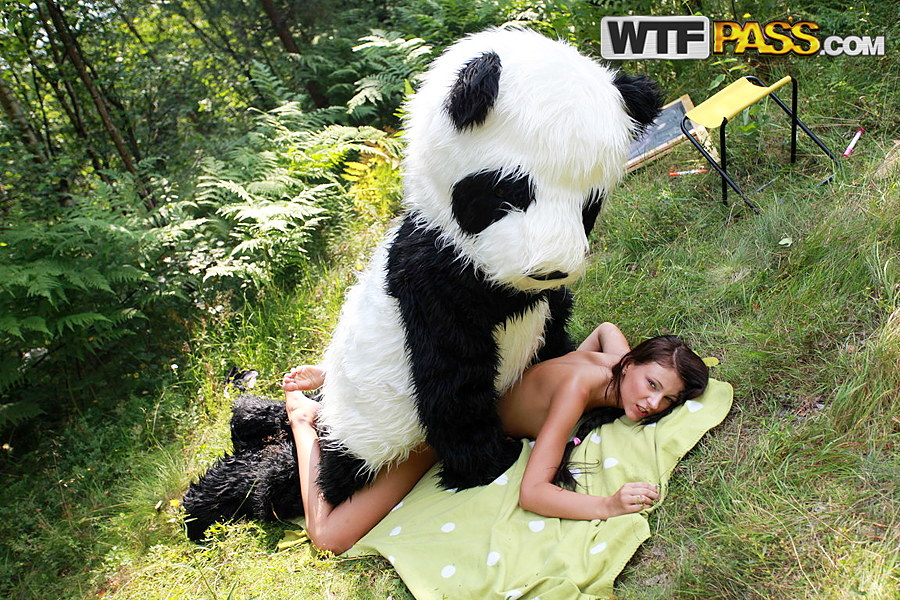 Titted dark brown to have sex with massive toy panda