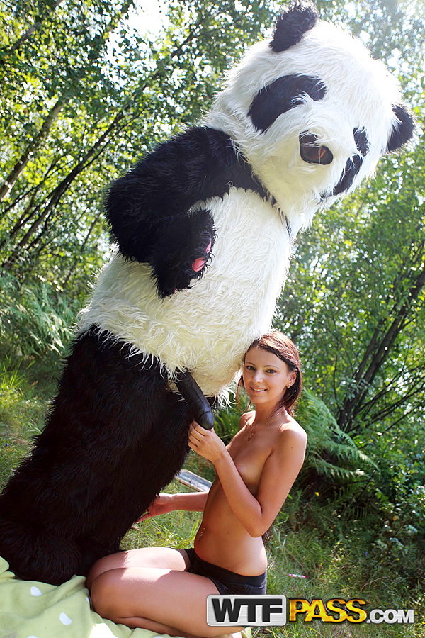 Titted dark brown to have sex with massive toy panda